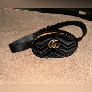 Designer Inspired - GG Black Velvet Belt Bag